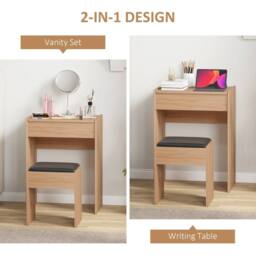 Wyld Haus Nolena Wood Effect Vanity Desk Flip Mirror Storage & Cushioned Stool in Light Oak - thumbnail 5