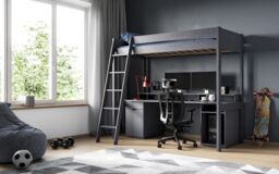 Noomi Tera Solid Wood Gaming High Sleeper Bed in Grey - Size: EU Single - thumbnail 1