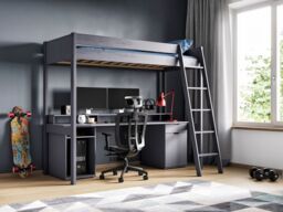 Noomi Tera Solid Wood Gaming High Sleeper Bed in Grey - Size: EU Single - thumbnail 5