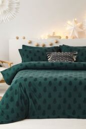The Linen Yard Tufted Tree Festive 100% Cotton Duvet Cover Set in Green - Size: Super King - thumbnail 2