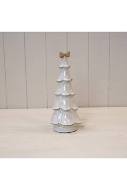 KDMD Large Stone Glazed Ceramic Christmas Tree with Cream Bow on Top - image 1