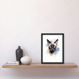 "Artery8 Wall Art Print Siamese Cat Lovers Gift Watercolour Pet Portrait Painting Artwork Art Framed - Size: W12"" x H16""" - thumbnail 4