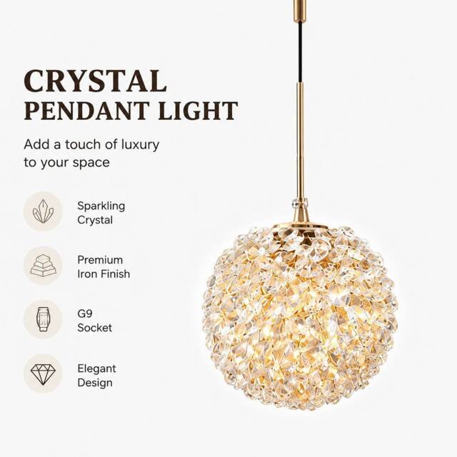 INMTFEI Gold Crystal Pendant Light K9 Glass Ball Hanging Lamp G9 Fixture - image 1