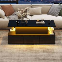 BTM Lift Top Coffee Table LED Storage Drawers High Gloss Sofa Table in Black - thumbnail 3