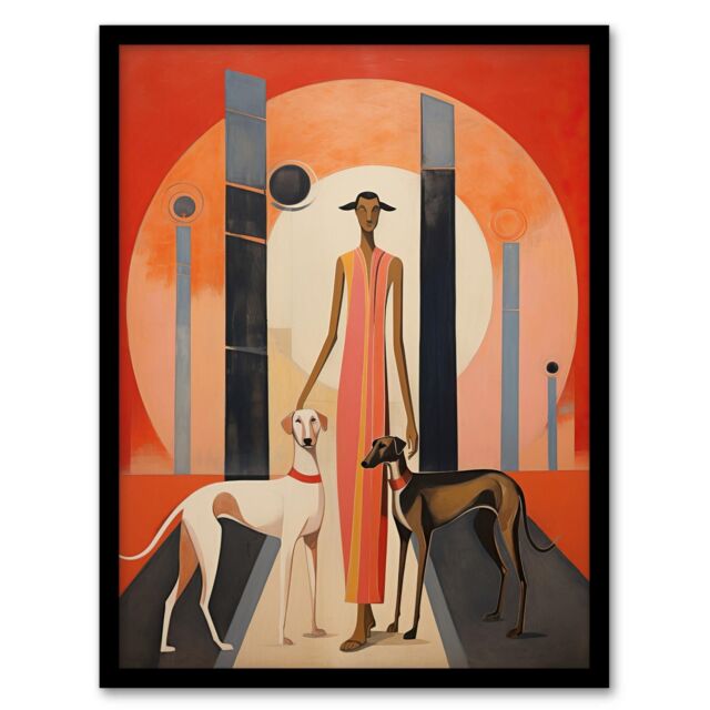 Wee Blue Coo Wall Art Print God Of The Greyhounds Conceptual Oil Painting Red Grey Egyptian Sunset Art Deco Art Framed - Size: A4 - image 1