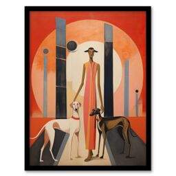 Wee Blue Coo Wall Art Print God Of The Greyhounds Conceptual Oil Painting Red Grey Egyptian Sunset Art Deco Art Framed - Size: A4 - thumbnail 1