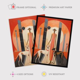 Wee Blue Coo Wall Art Print God Of The Greyhounds Conceptual Oil Painting Red Grey Egyptian Sunset Art Deco Art Framed - Size: A4 - thumbnail 2