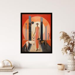 Wee Blue Coo Wall Art Print God Of The Greyhounds Conceptual Oil Painting Red Grey Egyptian Sunset Art Deco Art Framed - Size: A4 - thumbnail 4