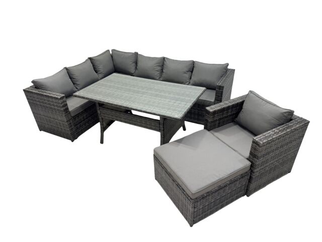 Fimous Outdoor PE Rattan Sofa Set with with Chair Big Stool in Dark Grey - image 1