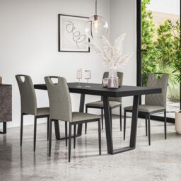 More4Homes Aria Dining Table & Chairs - Black Table Top w Black Legs + Monza Linen Dining Chair Set Of 4 in Grey