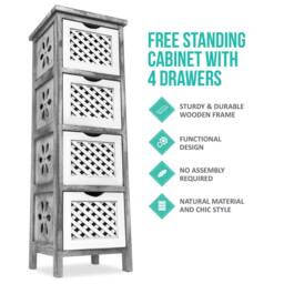 LIVIVO Minerva 4 Drawer Chest of Drawers Grey White Small Bedroom Storage Unit Rustic Scandi Drawer Cabinet - thumbnail 2