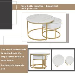 BTM Marble & Gold Nesting Coffee Tables with Storage, Set of 2 in White - thumbnail 4