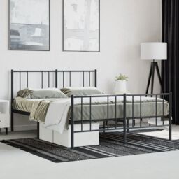 Berkfield Home Metal Bed Frame with Headboard & Footboard Black 150x200 cm King Size - thumbnail 4