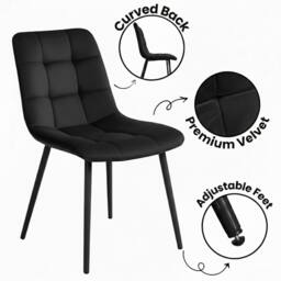 KOSY KOALA Modern Round Glass Dining Table with 4 black velvet tufted Chairs - thumbnail 5
