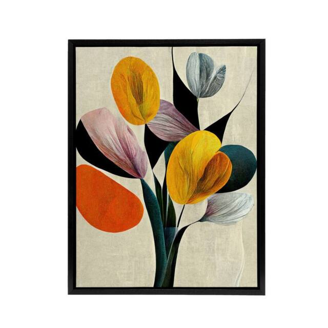 "Artery8 Abstract Flower Bouquet Floral Framed Canvas Wall Art Print - Size: W12"" x H16""" - image 1