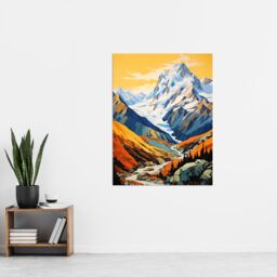 Artery8 Aoraki Mount Cook Artwork Amber Orange Blue National Park New Zealand Snow Peaked Mountain Cloud Piercer Extra Large XL Unframed Wall Art - thumbnail 4