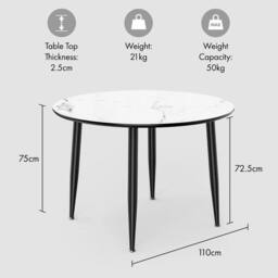 Havendro 4 Seater Dining Table Marble Top Effect Round Kitchen Table in White - thumbnail 2