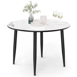 Havendro 4 Seater Dining Table Marble Top Effect Round Kitchen Table in White - thumbnail 1