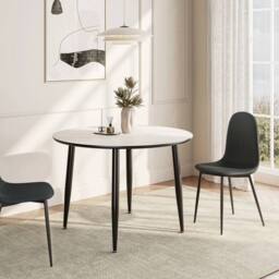 Havendro 4 Seater Dining Table Marble Top Effect Round Kitchen Table in White - thumbnail 3