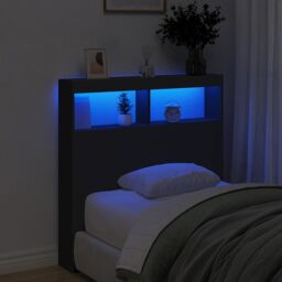 Berkfield Home Headboard Cabinet with LED Black 100x17x102 cm - Size: 100 x 17 x 102 cm - thumbnail 4