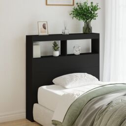 Berkfield Home Headboard Cabinet with LED Black 100x17x102 cm - Size: 100 x 17 x 102 cm - thumbnail 1