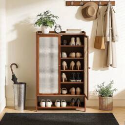 KORVIXA 7 Tier Shoe Cabinet Storage Organizer with 2 Doors in Natural - Size: 100 cm x 100 cm - thumbnail 5