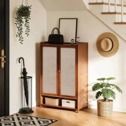 KORVIXA 7 Tier Shoe Cabinet Storage Organizer with 2 Doors in Natural - Size: 100 cm x 100 cm - thumbnail 3