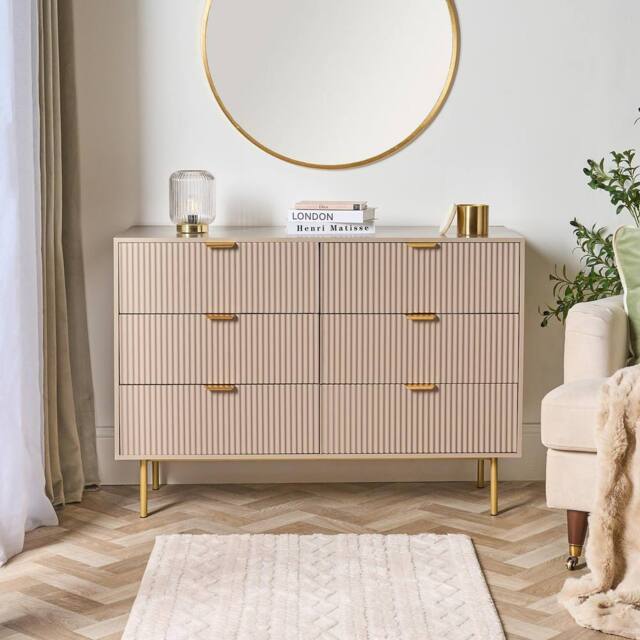OHS Ribbed 6 Drawer Cabinet Chest of Drawers Sideboard in Natural - image 1