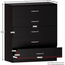 Interior Emporium Ltd Chester 5-Drawer Chest - Classic Bedroom Storage Unit - Pre-Assembled (Black) in Black - thumbnail 2