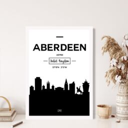 ARTZE Aberdeen Black & White City Skyline Framed Print SIZE: A3 with White Frame - Size: A4 - thumbnail 2