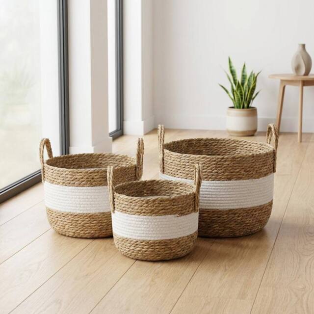 Garden Greatness Trio Natural Seagrass Storage Baskets in Beige - image 1