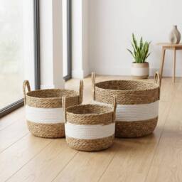 Garden Greatness Trio Natural Seagrass Storage Baskets in Beige - thumbnail 1