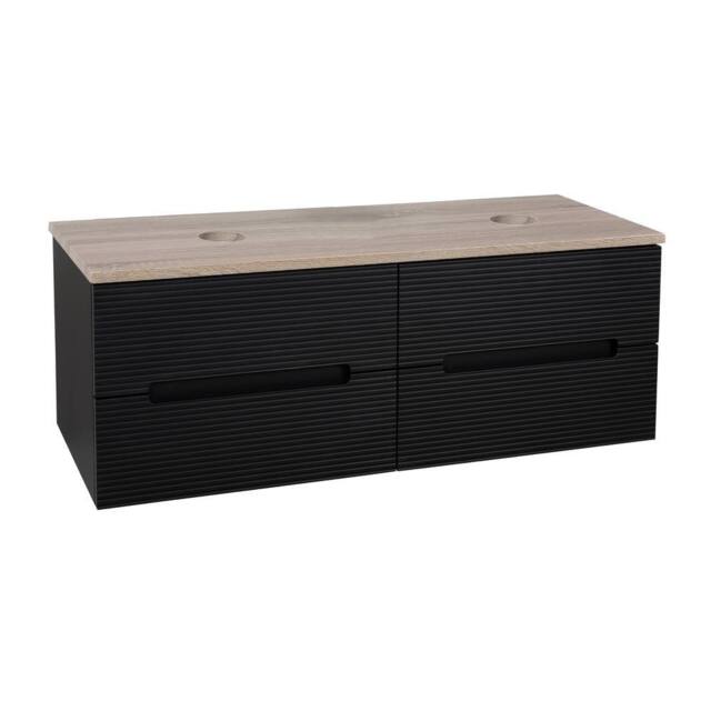 Bathroom Kingdom Monza Black & Oak Fluted Wall Hung Vanity Basin 1200mm - image 1