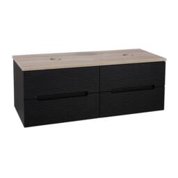 Bathroom Kingdom Monza Black & Oak Fluted Wall Hung Vanity Basin 1200mm - thumbnail 1