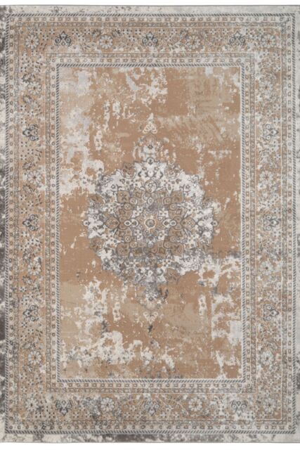 Kukoon Warm Beige Distressed Traditional Medallion Bordered Rug - Size: 80 cm x 150 cm - image 1