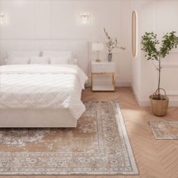 Kukoon Warm Beige Distressed Traditional Medallion Bordered Rug - Size: 80 cm x 150 cm - thumbnail 2