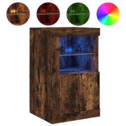 Berkfield Home Side Cabinets with LED Lights 2 pcs Smoked Oak Engineered Wood in Brown - thumbnail 5