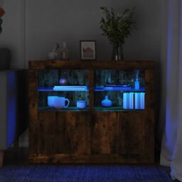Berkfield Home Side Cabinets with LED Lights 2 pcs Smoked Oak Engineered Wood in Brown - thumbnail 1