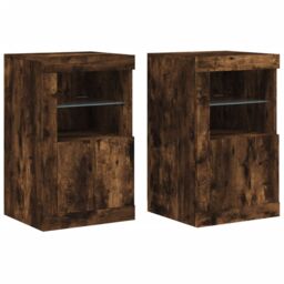 Berkfield Home Side Cabinets with LED Lights 2 pcs Smoked Oak Engineered Wood in Brown - thumbnail 2