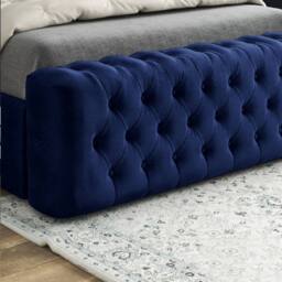 Casani Zennor Mirror Upholstered Blue Soft Velvet Designer Bed Frame - Size: Double - thumbnail 6