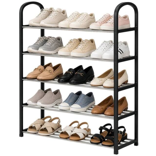 Kelvenix Black 5 Tier Metal Shoe Rack Heavy Duty - Size: 0.6m2 - image 1