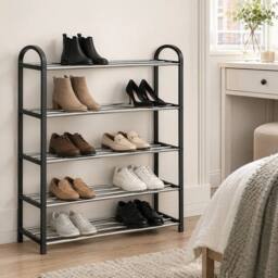 Kelvenix Black 5 Tier Metal Shoe Rack Heavy Duty - Size: 0.6m2 - thumbnail 4