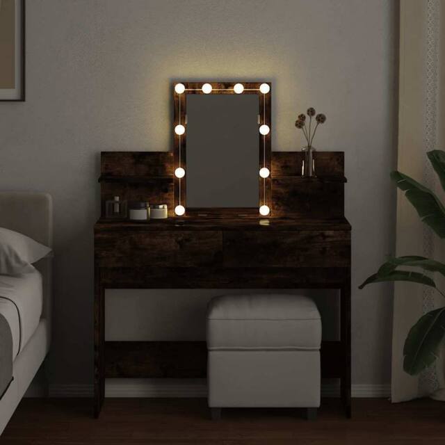 Berkfield Home Beautiful Dressing Table with LED Smoked Oak 100x40x130 cm in Brown - Size: 100 x 40 x 130 cm - image 1