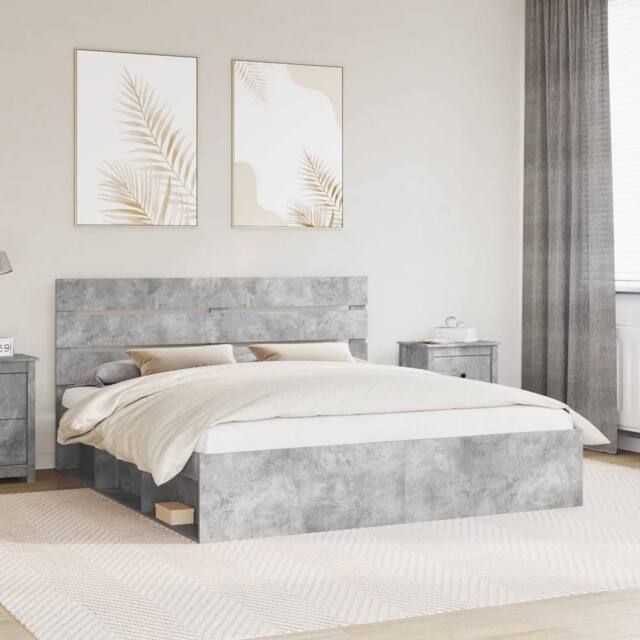 Berkfield Home Bed Frame with Headboard Concerte 180 x 200 cm Solid Pine Wood in Grey - image 1