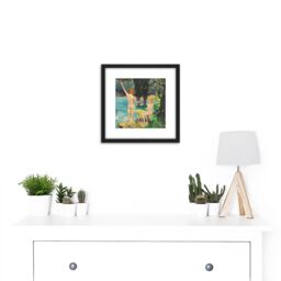 Artery8 Hofmann Adam Eve Paradise Painting 8X8 Inch Square Wooden Framed Wall Art Print Picture with Mount in Black - thumbnail 2