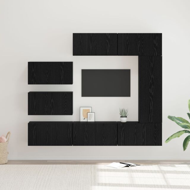 Berkfield Home TV Cabinet Set with Shelf Wall-mounted Other with Storage with Door 8 pcs Black oak 30.5 x 30 x 90 cm - image 1