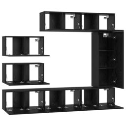 Berkfield Home TV Cabinet Set with Shelf Wall-mounted Other with Storage with Door 8 pcs Black oak 30.5 x 30 x 90 cm - thumbnail 7