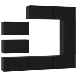 Berkfield Home TV Cabinet Set with Shelf Wall-mounted Other with Storage with Door 8 pcs Black oak 30.5 x 30 x 90 cm - thumbnail 2