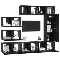 Berkfield Home TV Cabinet Set with Shelf Wall-mounted Other with Storage with Door 8 pcs Black oak 30.5 x 30 x 90 cm - thumbnail 3
