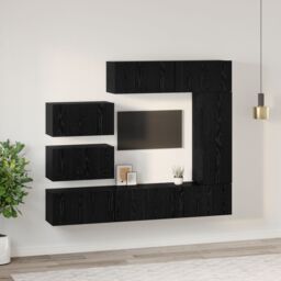 Berkfield Home TV Cabinet Set with Shelf Wall-mounted Other with Storage with Door 8 pcs Black oak 30.5 x 30 x 90 cm - thumbnail 4